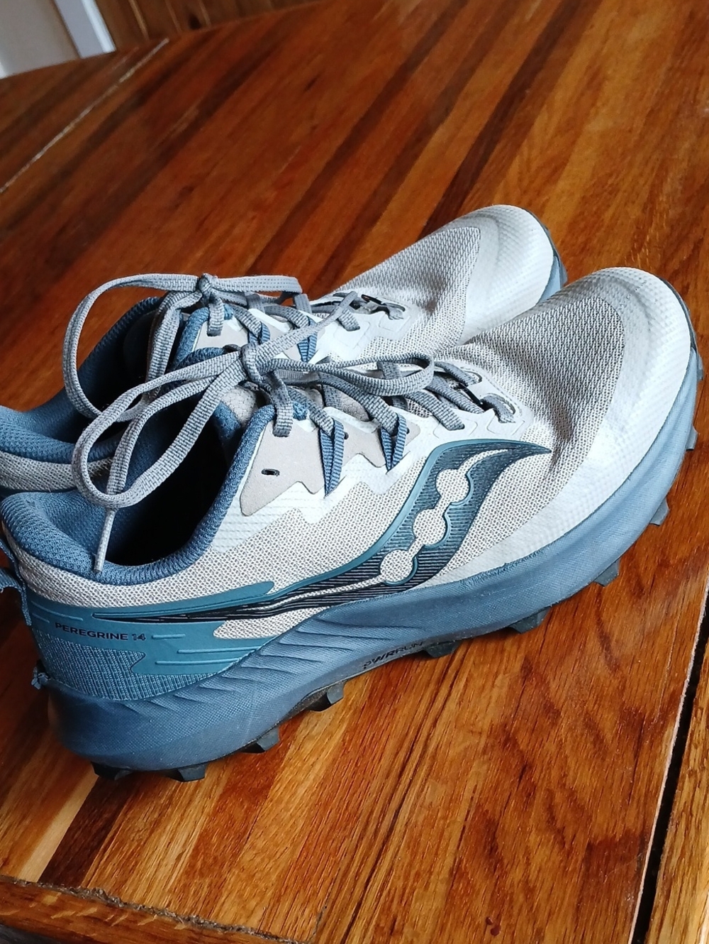 Mens Saucony Peregrine 14 Running Shoes - Light Gray/Blue - 8